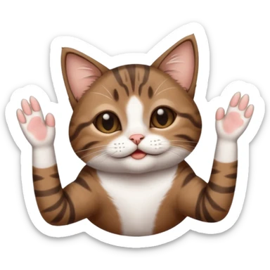 dark brown tabby and white small cat in funny positions upside down with paws covering eyes sticker