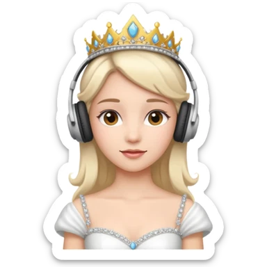 princess with headphones tiara and white dress sticker