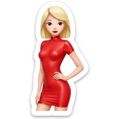 Woman in short red latex dress in doggy style sticker