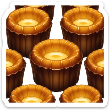 Cinematic rich cannelé, dark caramelized crust with a soft, custard-like interior, glossy finish, warm golden hues, elegant and indulgent. sticker