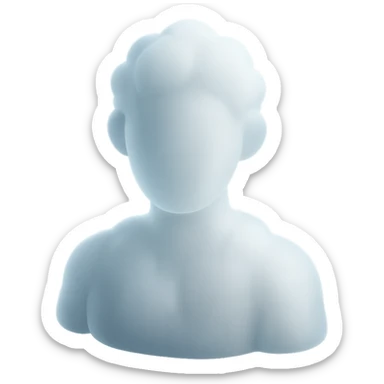 person made entirely of white fluffy clouds, shoulder up, front view, matte glass style sticker
