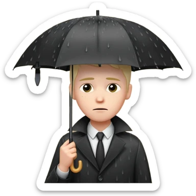 Sad Guy standing against wall holding umbrella  in pouring rain  sticker