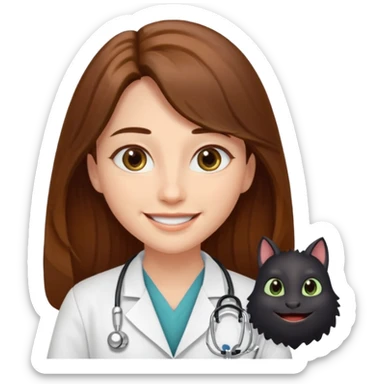 
A doctor with long brown hair, almond-shaped eyes, and a toothless smile. sticker
