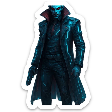 vampire man in cyberpunk setting sticker
