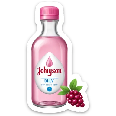 realistic Johnson and Johnson style bottle pink cap pink logo clear bottle with berry party logo with diddy oil and a berry on top bottle sticker