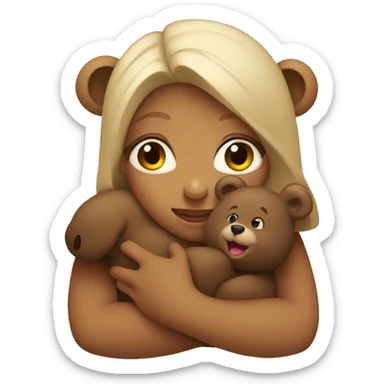 Girl hugging bear sticker