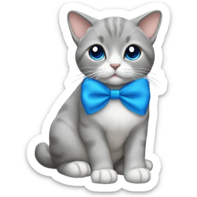 gray lop-eared cat with a blue bow sticker