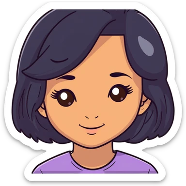 pretty girl with long black hair, button nose, brown eyes, dark skin, pretty makeup and lashes sticker