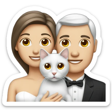 white couple marriage and holding gray cat sticker