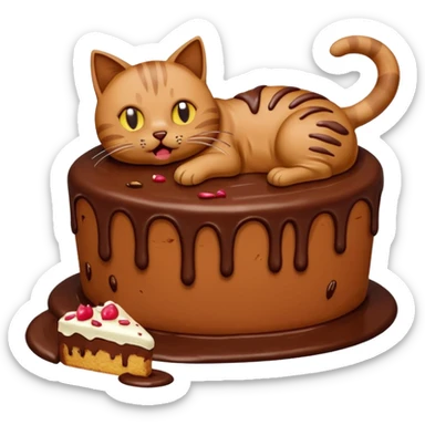 Cat vomiting because of eating cake sticker