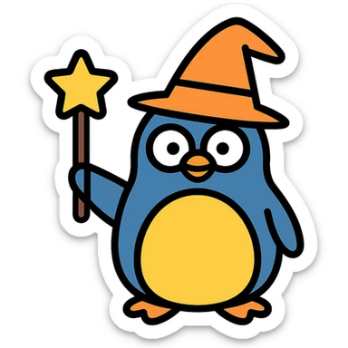 color outline icon of a penguin wizard sticker