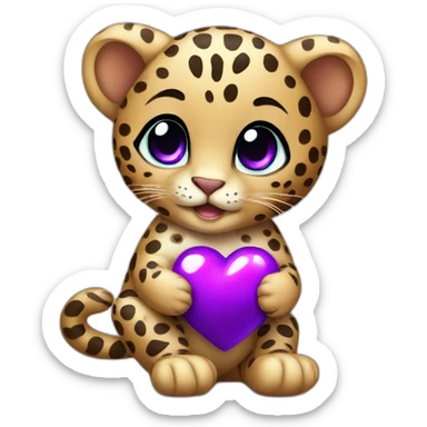 Baby leopard holding a purple heart  sticker