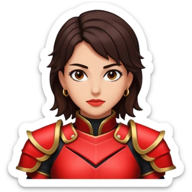 a brunette slim fighter woman in red and black, rpg pixel art style sticker
