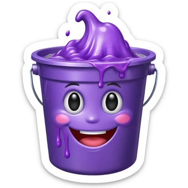 metallic bucket filled with purple slime with a cheerful happy face on the slime only sticker