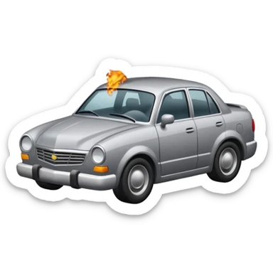 crashed car with smoke sticker