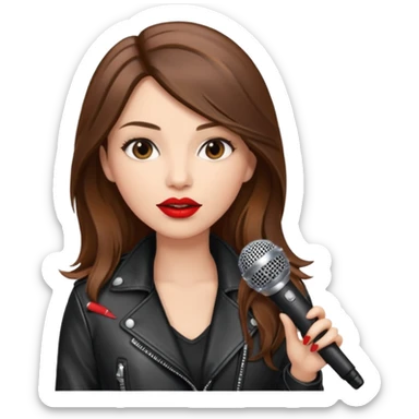 lether jacket log hair woman holding microphone sticker
