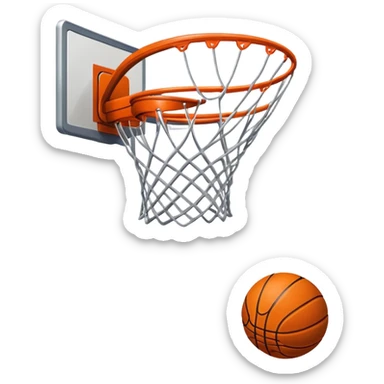 A close-up of a basketball shield and hoop with the ball swishing through the net, captured mid-air. The background emphasizes the tension and excitement of the moment, with the rim and net in sharp focus, showcasing the precision and skill of the sport. sticker
