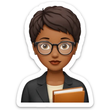 Black female author with short hair and glasses  sticker