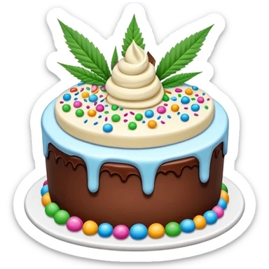 frozen ice cream cake dessert with cannabis leaf sticker