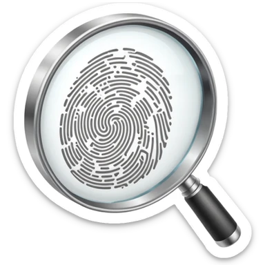 magnifying glass examining a fingerprint sticker