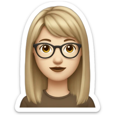 girl with round glasses, bangs, pale skin, and light brown hair wolf cut style sticker