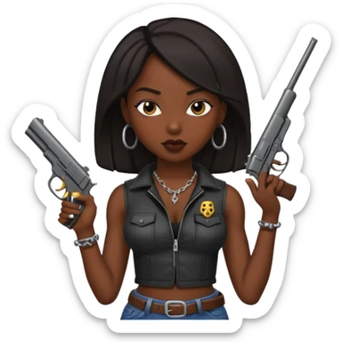 A sexy black female gang member with a gun sticker