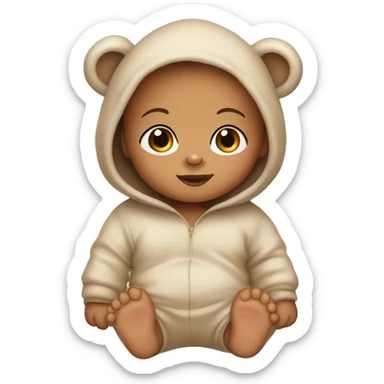 Light skinned baby wearing a bear onesie sticker