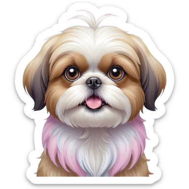 Cinematic Comical Shih Tzu Portrait Emoji, Head cocked with a hilariously exaggerated, shocked expression and twinkling, comically wide eyes, showcasing a fluffy, luxurious fur in soft pastel tones, simplified yet whimsically detailed, glowing with a playful, sassy radiance, high shine, exuding a humorous and cheeky charm, styled with a soft glowing outline, capturing the essence of a Shih Tzu that looks as if it could burst into a fit of playful antics at any moment! sticker