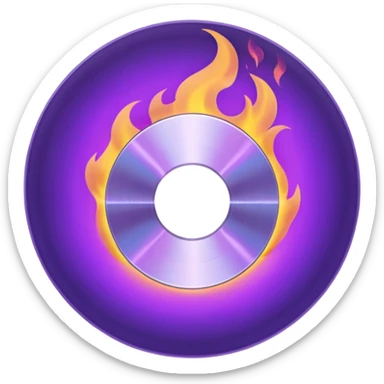 A minimalist CD disc with a subtle fire design, purple flames sticker