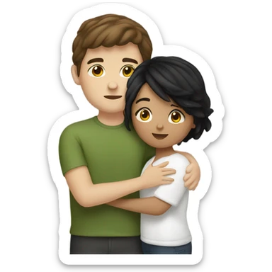 White girl with brown hair kissing Hispanic boy with short black hair sticker