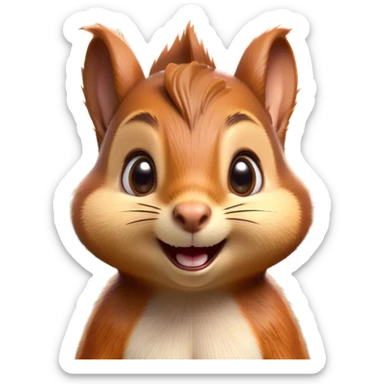 Cinematic Comical Squirrel Portrait Emoji, Head tilted dramatically with an exaggeratedly surprised expression and wide, comical eyes, featuring a petite, sprightly body with a dramatically bushy tail and perky, animated ears, Simplified yet hilariously expressive features, highly detailed, glowing with a slightly sassy woodland glow, high shine, dramatic yet playful, stylized with an air of cheeky forest mischief, soft glowing outline, capturing the essence of a meme-worthy squirrel that looks ready to scamper into viral fame with its playful antics! sticker