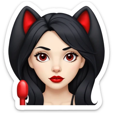 Fashionable woman with long black hair, big red lips, and Cane Corso dog ears and short tail sticker