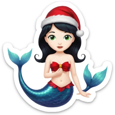 black haired mermaid with christmass hat sticker
