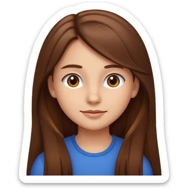 girl emoji style, long brown hair, brown eyes, slight smile sticker