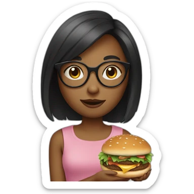 girl with bro2n straight hair and black round glasses with food in hands sticker