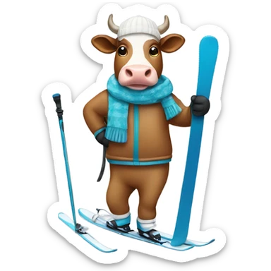 Cow with ski clothes skiing sticker