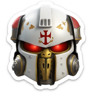 Space Marine 40K helmet with red lenses, featuring the Russian coat of arms. sticker