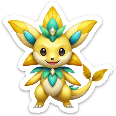 Elemental shimmering lucky charming smiling cute Jirachi-Dragalge-Hawlucha-Pokémon-Fakémon-hybrid-creature sticker