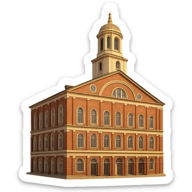 cinematic, realistic emoji of historical Faneuil Hall in Boston, featuring majestic, ornate architecture, lifelike detail, bright lighting, and accurate colors, with a transparent background sticker