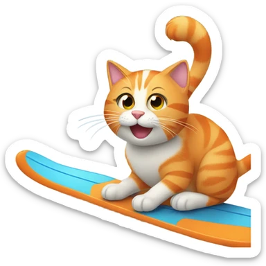 Happy Orange cat with skis sticker