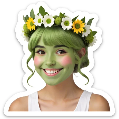 smiling girl with flower crown sticker