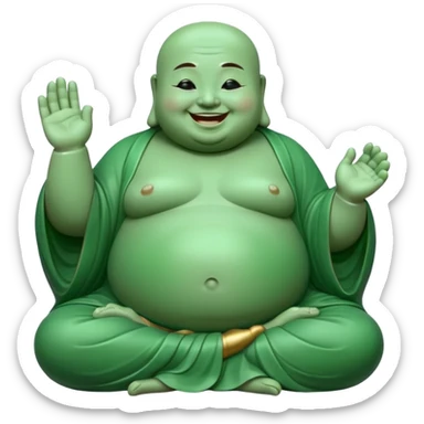A fat meditating buddha statue jade figure laughing and smiling sticker