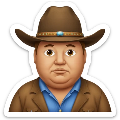 An extremely obese man with a cowboy hat sticker