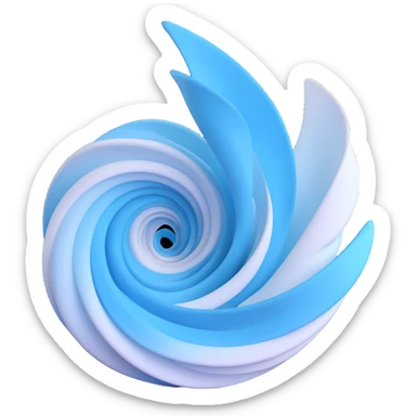 3D emoji of the word WIND, stylized with light blue, white, and soft gradients, swirling effect sticker