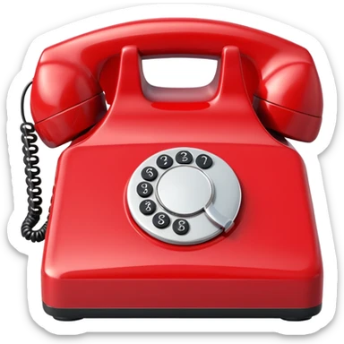 red analog telephone, glossy finish, bright saturated red, smooth curves, minimal details, clean and shiny
 sticker