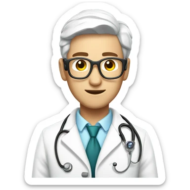 A male doctor in a white coat with a shining phonendoscope sticker