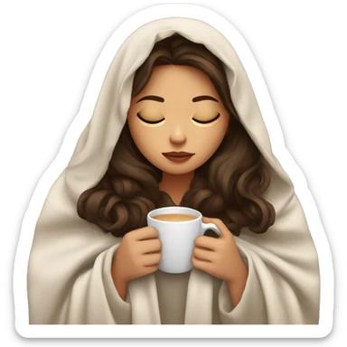 girl brunette inside a blanket sipping coffee eyes closed sticker