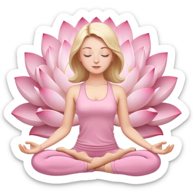 white woman with serene face meditating in lotus position, eyes closed, wearing light pink yoga clothing sticker