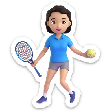 light brown skinned tennis coach, short straight black hair with widow's peak, oval face, small eyes, smiling, holding blue Yonex racket, wearing navy blue dry fit shirt sticker