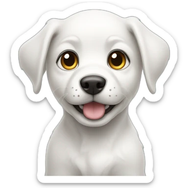 a white puppy with its upper body on hurricane sticker